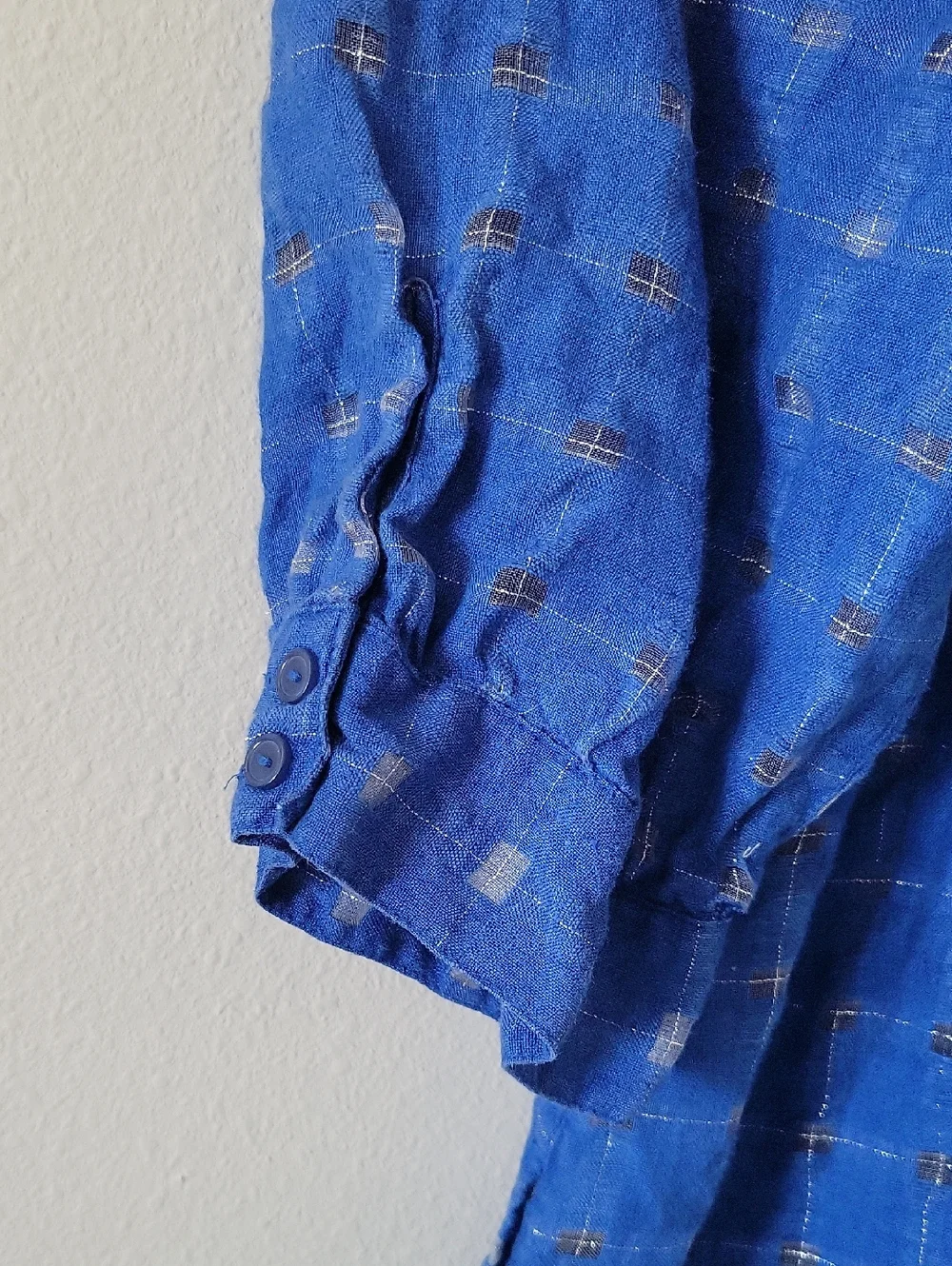 Chico's Blue Linen Windowpane Button Down Tunic Shirt Size XL